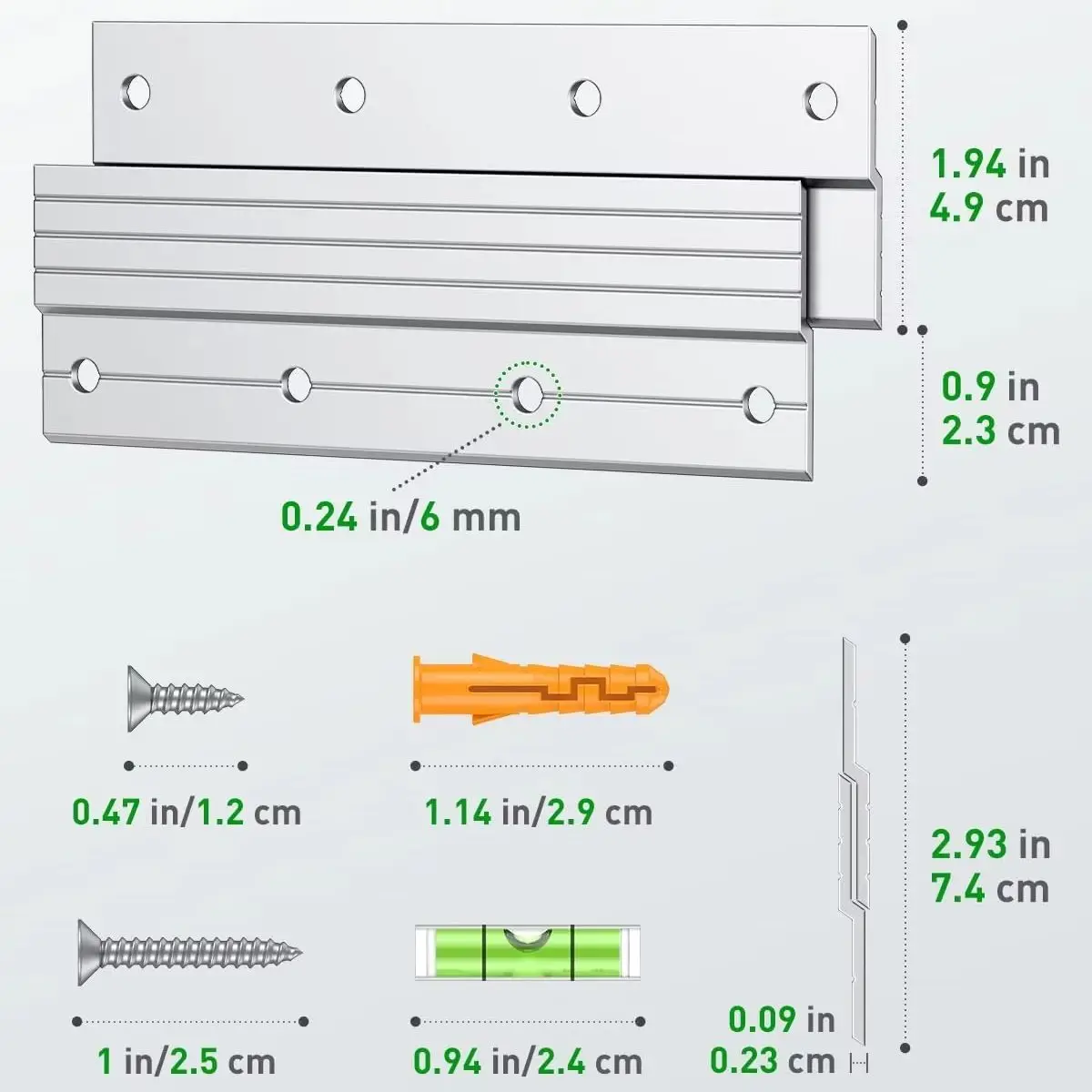 2Pairs Aluminum French Cleat Z Clip Heavy Duty Wall Mount Kit for Picture Mirror Frame Headboard Shelf with Screws Anchors Level