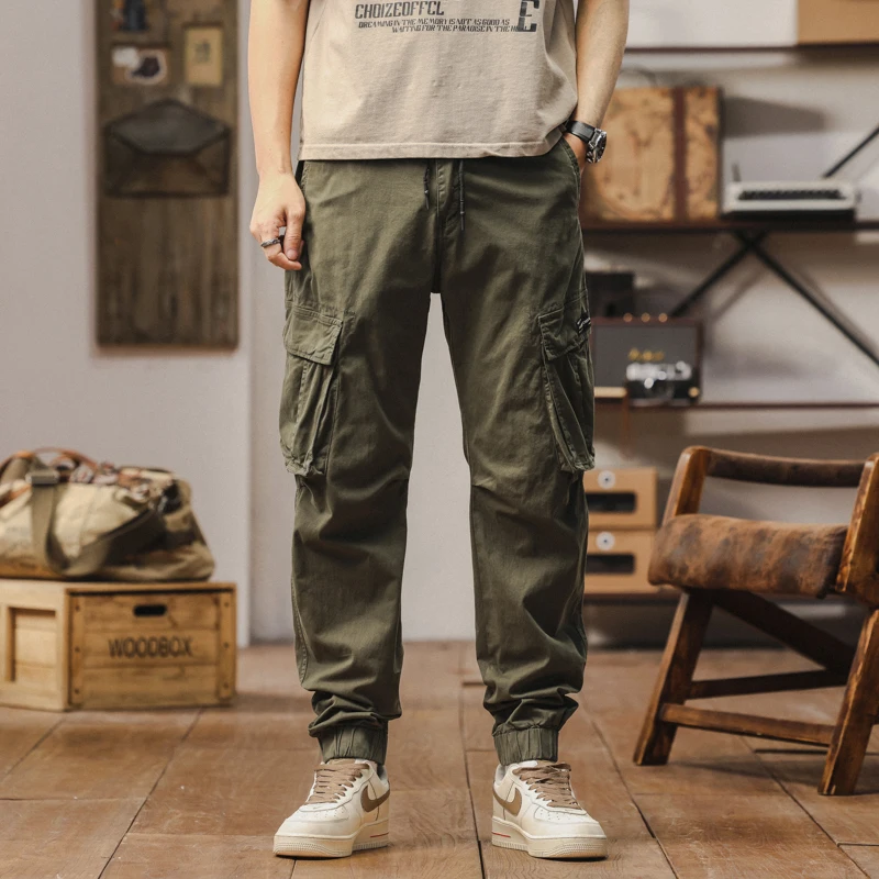 

2025 Summer American Retro Multi Pocket Work Pants Men's Casual Versatile Loose Leg Tights trousers men cargo pants streetwear