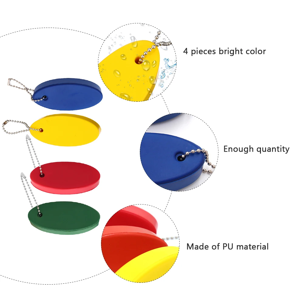 

4 Pcs Keychain Floating Oval Bright Color Bag Key Chain Marine Boat Outdoor Water Sports Durable Safe Keys identifiable