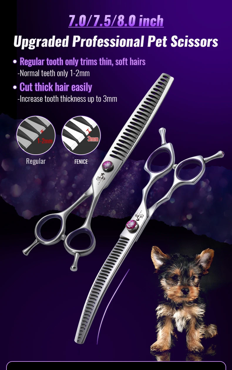 Fenice 7,0/7,5/8,0 Zoll Professionelle Tierpflegeschere Fishbone Zähne Gerade/Gebogene Chunker Schere JP440C Groomer Werkzeuge – Detail 1