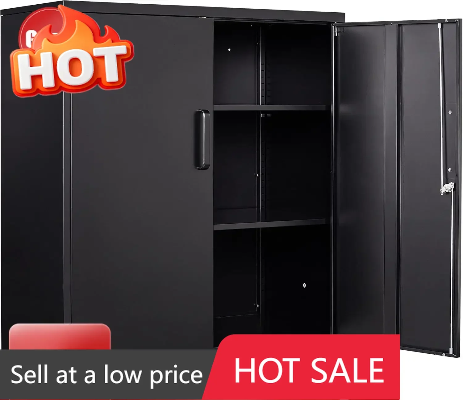 36 Inch High Locked Metal Storage Cabinet With 2 Adjustable Shelves Office Kitchen Small Counter Height Locking Tool Cupboard Lo