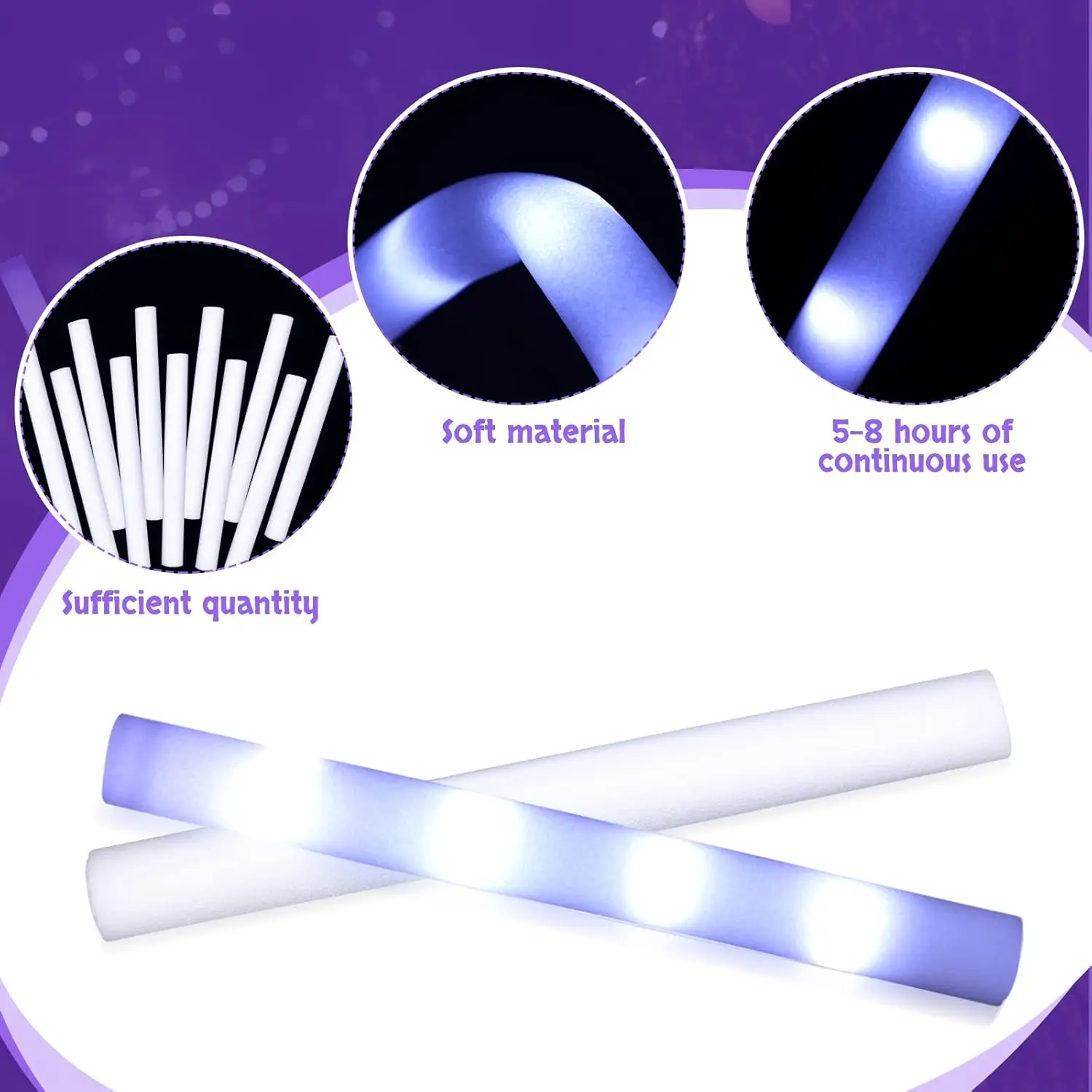 Foam Glow Sticks 20pcs 18.9inch LED Foam Sticks with 3 Light Modes LED Strobe Stick Light Up Foam Sticks Wedding Party Favors