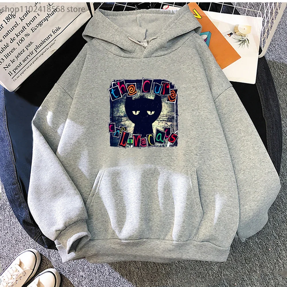 The Cure Love Cats Hoodies Mens Hip Hop Sweatshirts for Winter/Autumn Gothic Streetwear Women Cartoon Print Male Pullovers Man