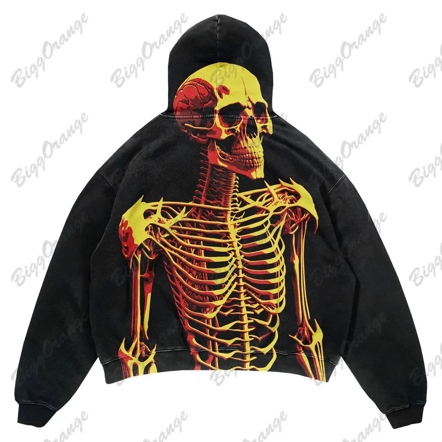 

Punk style gold full body skull print sweater Gothic high-quality hoodie for men and women street party top sweater haikyuu y2k