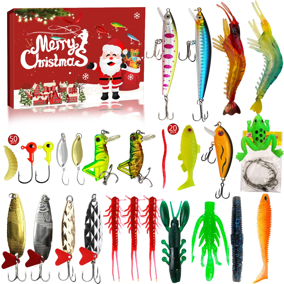 2024 Fishing Tackle Advent Calendar Fishing Lures Set Fishing Gear Countdown Calendar Adults Men Women Christmas Fish Bait Gifts