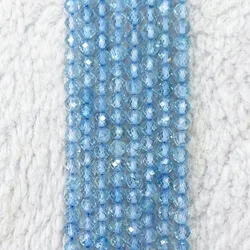 100% Natural Blue Topaz Quartz Beads 2/3/4/5/6MM Round Faceted Loose Toparizona Stone Charm Beads Gems For DIY Jewelry Making