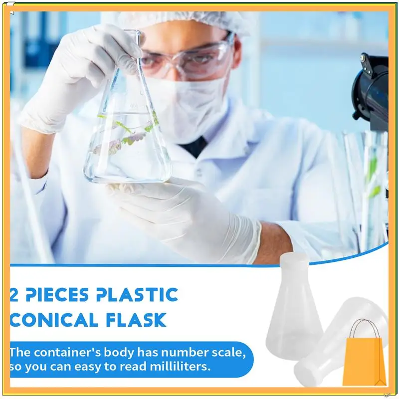 L52A-Frasco Erlenmeyer cónico de plástico graduado para laboratorio, pared gruesa y suave medible, dos botellas de 250Ml