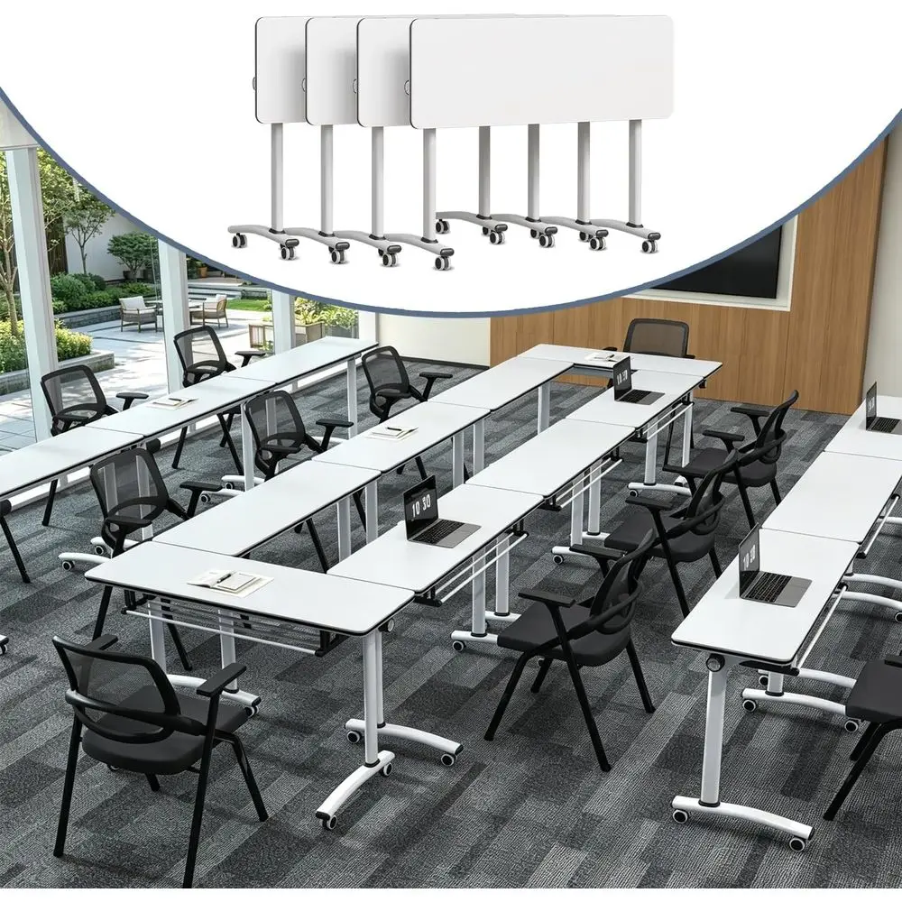 

47.2 White 4-Person Modern Conference Table with Lip-Top for Training and Office Meetings