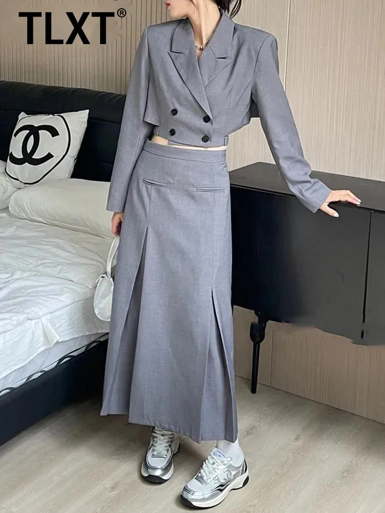سترة بدلة بدون حمالات مستوحاة من تصميم TLXT مجموعة أزياء تنورة طويلة راقية للنساء ملابس ربيع 2025 XK1083