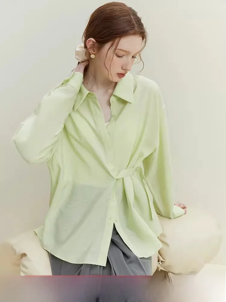 

Airy Thin Long Sve Women's irt Loose Fit Summer New Sle Faion Design Breathable Transparent Polyester Fiber irt