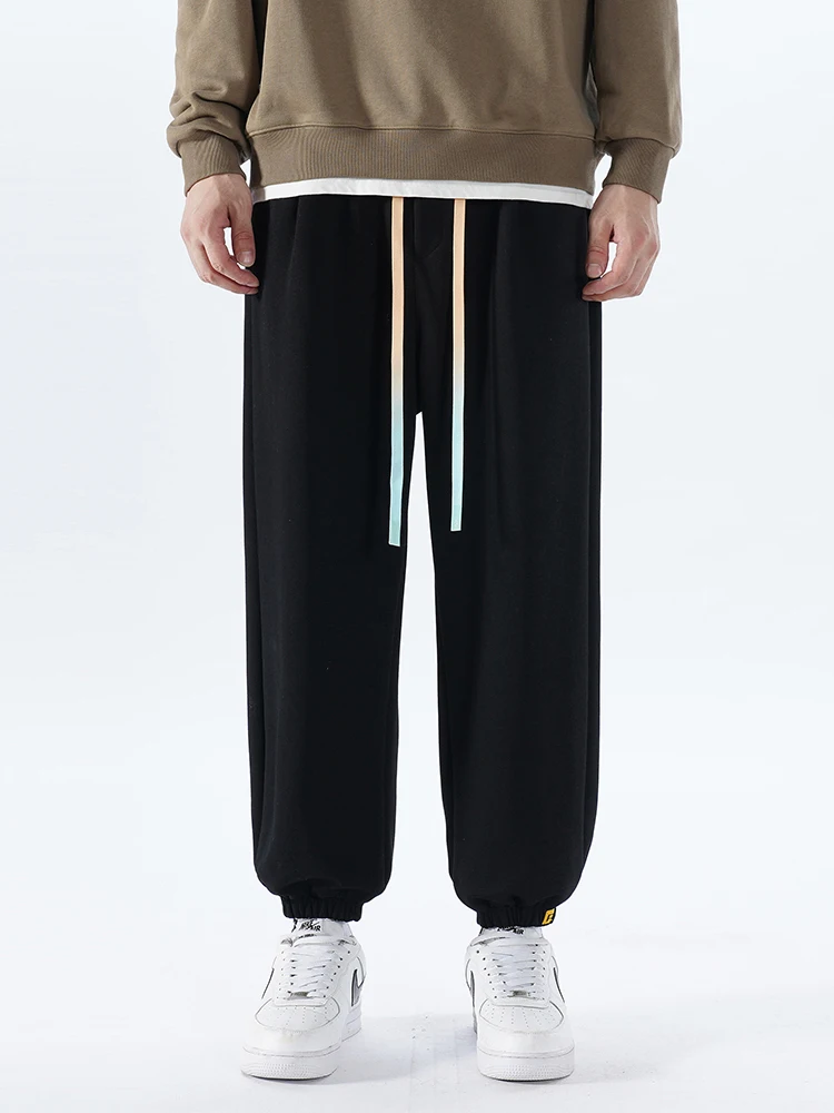 Calça de moletom pesada masculina americana sle, casual, perna reta, outono, primavera, bege, cintura elástica, algodão, poliéster