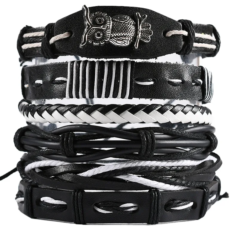 1 mode armband Viking armband voor mannen handarmbanden geweven schedel handsieraden verstelbare lederen set armband voor leer
