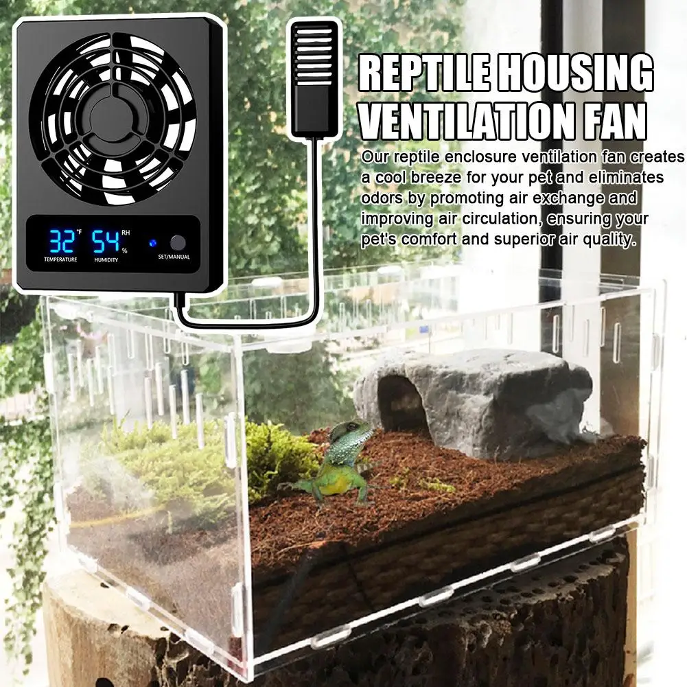 Smart Cooling Fan For Reptile Tank With LED Display Ventilation Fan For Reptile Enclosure Dehumidifier For Rainforest Terra B1A0