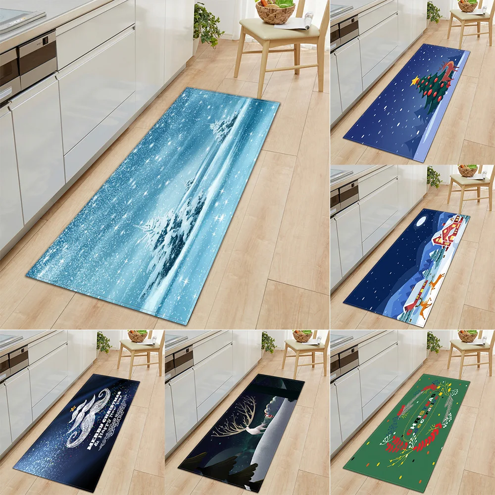 Kitchen Mat Merry Christmas Print Bedroom Entrance Door  Home Corridor Balcony Bathroom Anti-Slip Carpet Living Room 