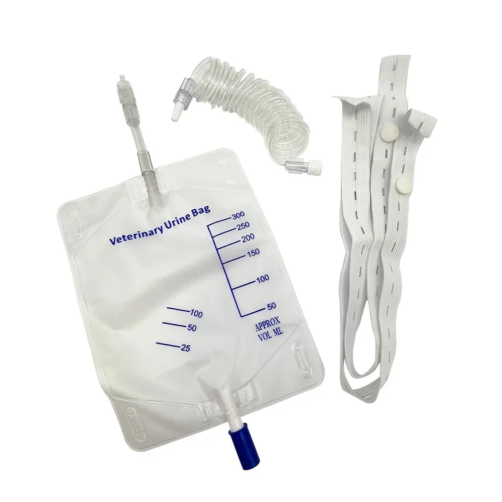 300ML PET Specific Anti-Reflux Urine Bag for Cat and Dog Stone Urinary Drainage with Spiral Tube Integrated