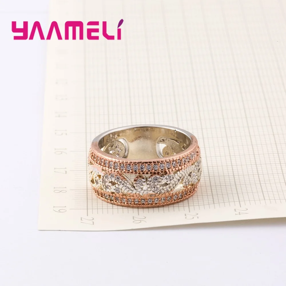 Genuine 925 Sterling Silver Color Finger Rings Complex Design Pretty Cubic Zirconia For Women Ladies Jewelry Crystal Anel