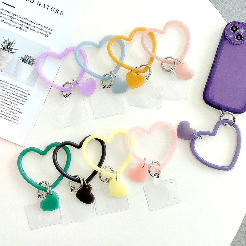 Phone Hanging Lanyard Keychain For Women Soft Silicone Heart Keyring Anti-lost Strap Key Chains Phone Wristband Bracelet