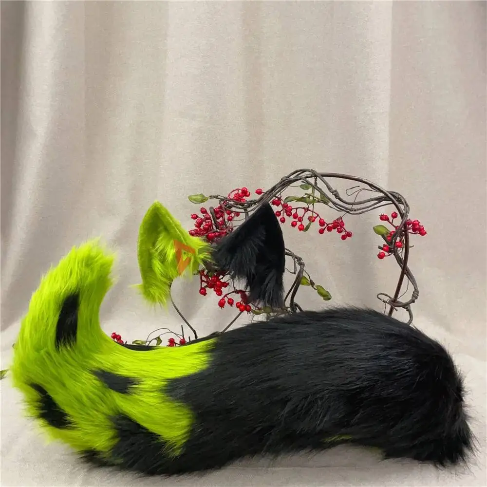 New Hand Made Work Halloween Blond Red Wolf  Wolves Ears Hairhoop Headwear Tail  Black Green Costume Accessories Custom Made