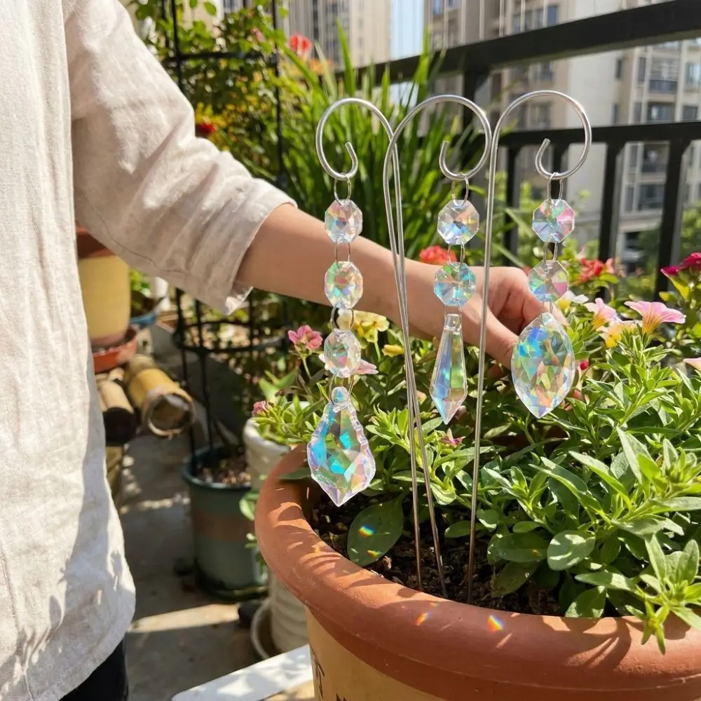 6Pcs/Set Reflective Crystal Prism Suncatchers Handmade Metal Stake Colorful Rainbow Maker Colorful Rainbow Hanging Ornaments