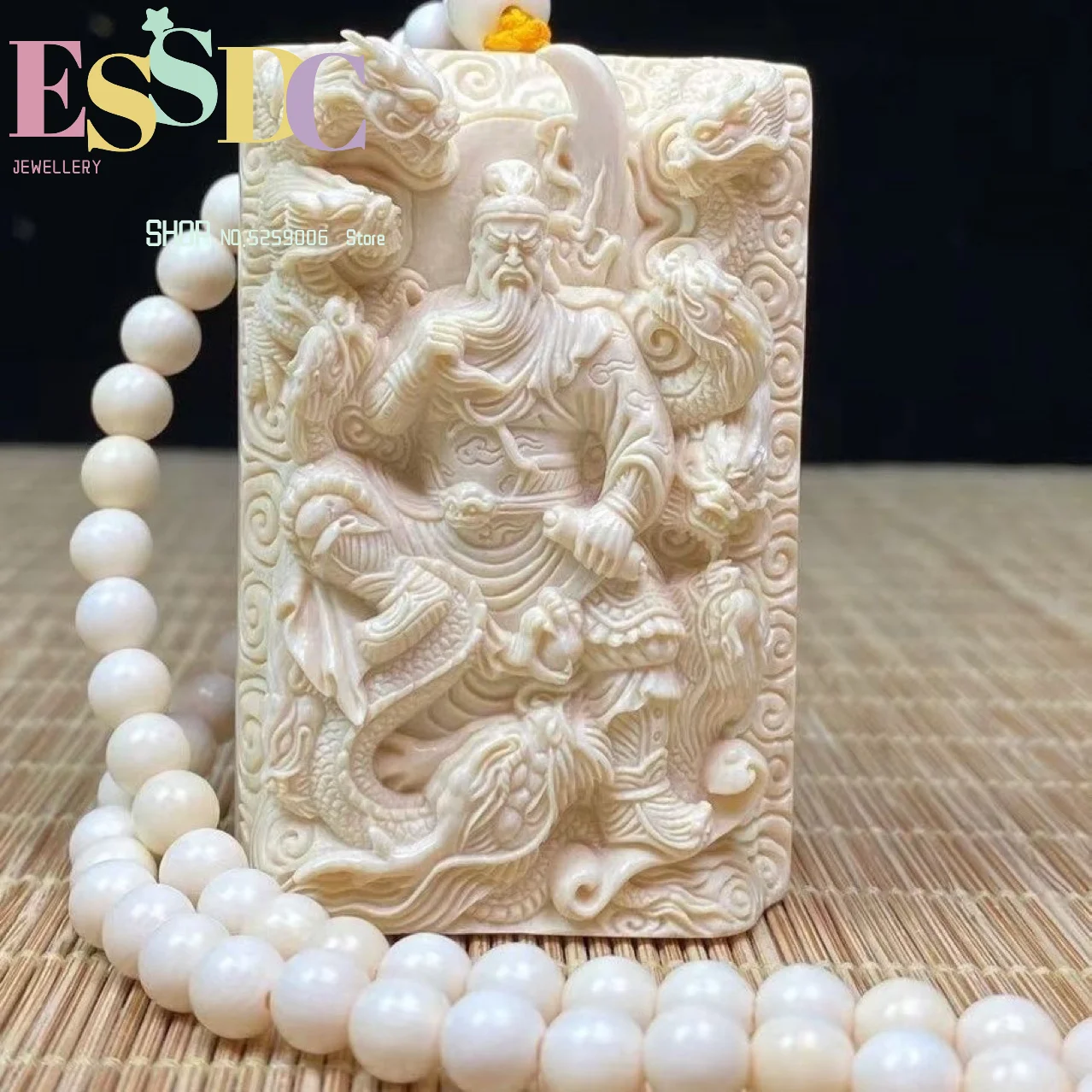 Mammoth ivory hand-carved domineering Kowloon Guan Gong pendant brand pendant high-end antique car hanging handle necklace