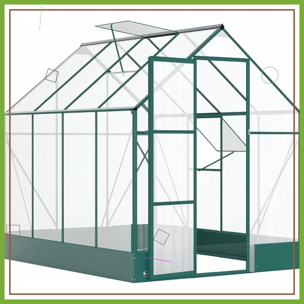 

Поликарбонатная теплица размером 8 x 6 футов с вентиляционным отверстием на крыше, дождевой желоб, алюминиевой рамой для патио, сада на заднем дворе