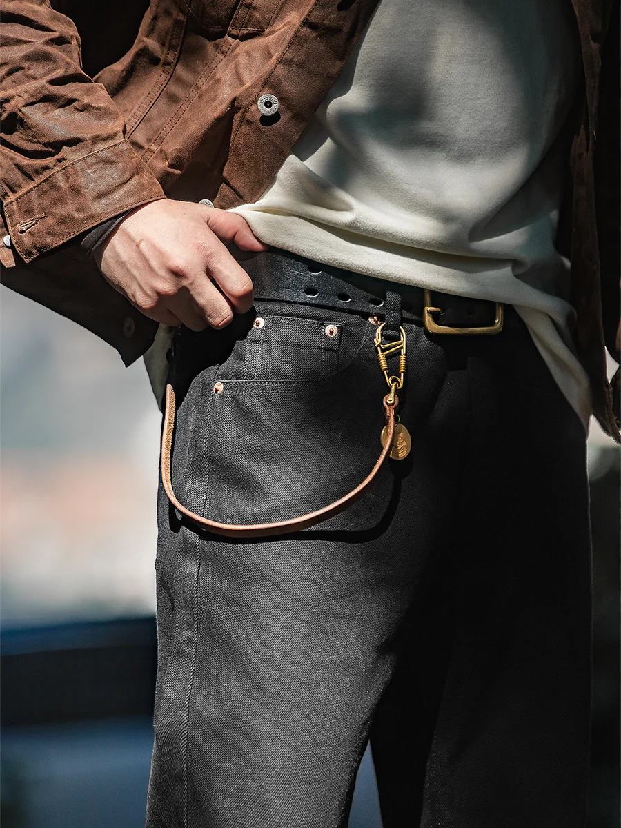 

Maden Pure Bla Waed Denim Jeans Men's Straight Leg Casual Long Trousers Autumn Season Retro American Sle Workwear