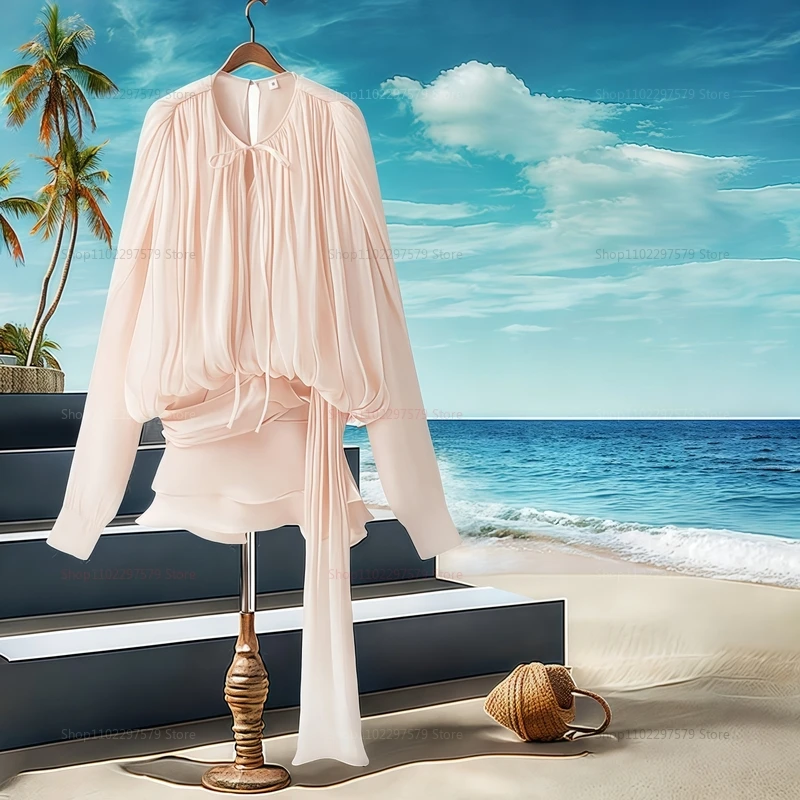 فستان نسائي قصير أنيق ومريح للاستخدام اليومي ومثير من الدانتيل ورقبة على شكل حرف V وأكمام طويلة من الدانتيل والشيفون اللطيف للحفلات