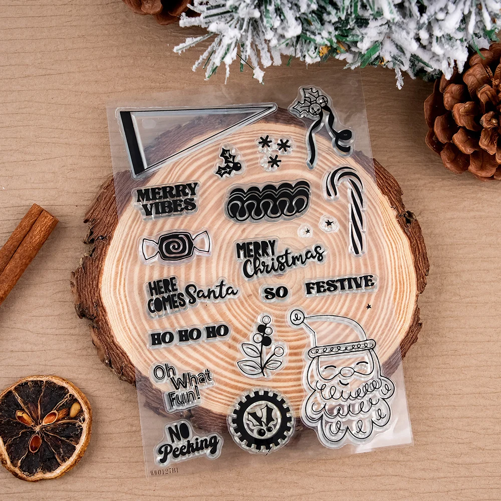

Merry Christmas Sentiment Clear Stamps Snowman Snowflake Xmas Tree Greeting Words Gift Reusable Vintage Transparent