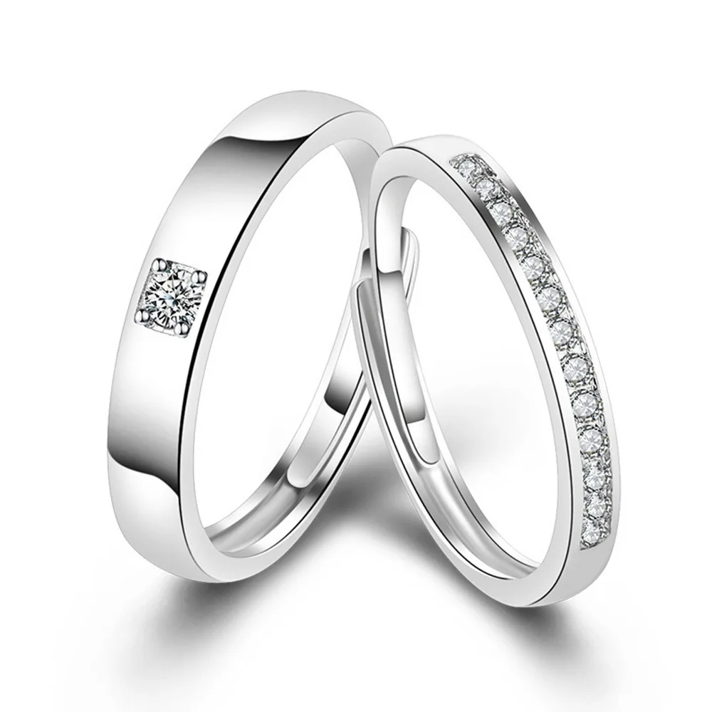 2pc 925 Sterling Silver Zircon Couple Rings, Exquisite Gift