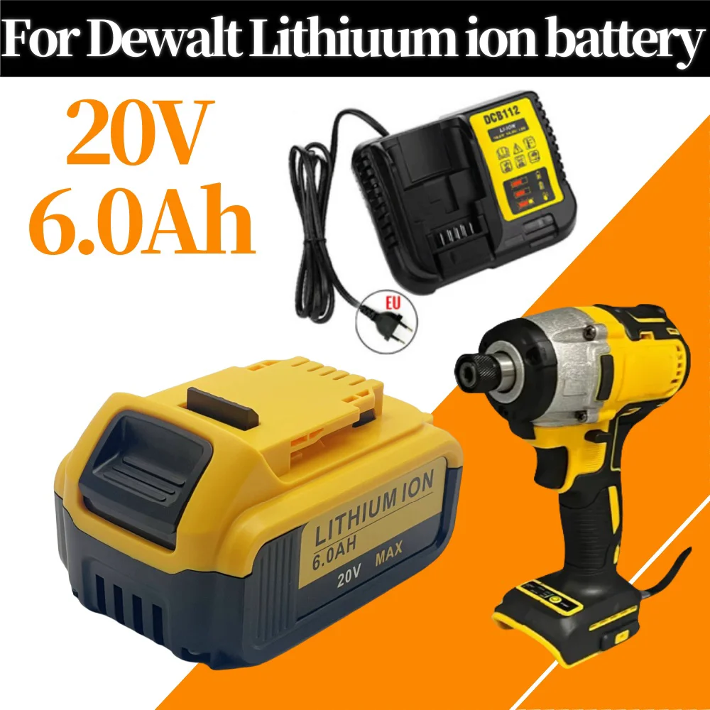 

For DeWalt 18V 6000mAh 18650 Battery Power Tool Replacement for DeWalt DCB184 DCB181 DCB182 DCB200 20V 6A Battery With Charger