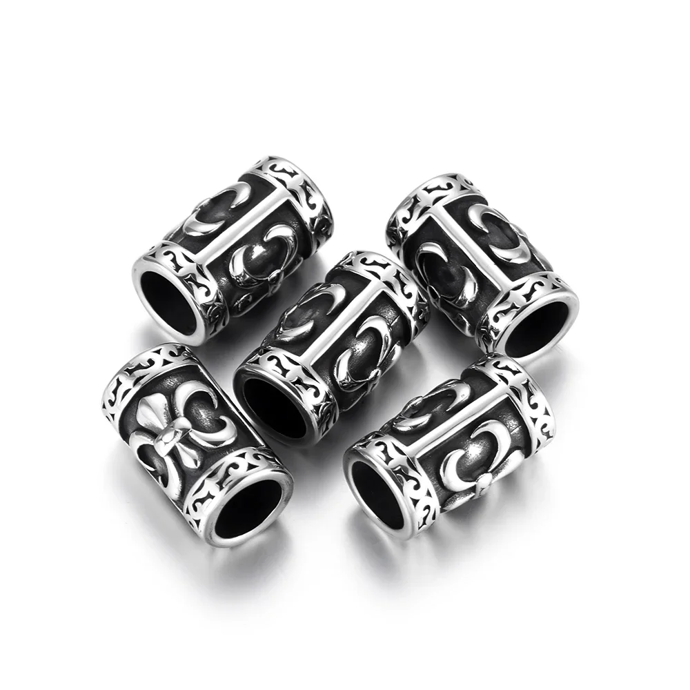 Stainless Steel Slider Tube Beads Blacken Slide Charms Large Hole 8mm for Bracelet DIY Accessories Jewelry Making Supplies