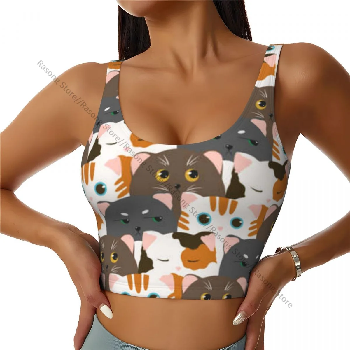 Yoga Vest Women Gym Sports Crop Tops Funny Cats With Scales Streetwear Workout Breathable Tank Top Female