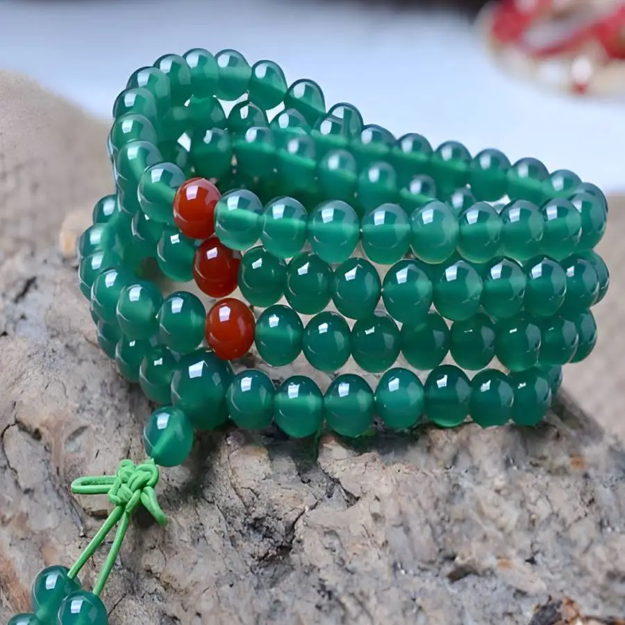 

6mm Green Agate 108 Buddha Beads men energy bracelet Women Buddhist Japa Stone Men's zazen Hand Zen Chaplet Buddha Gemstone