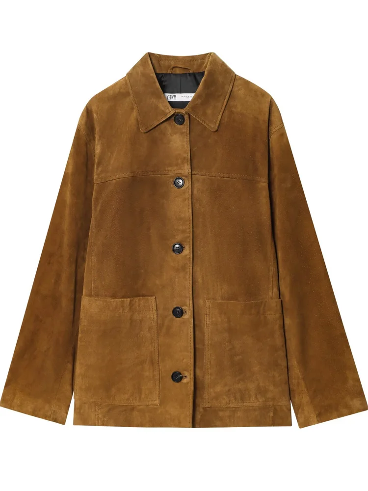 Nowa damska kurtka na jesień 2025, luźny krój, brązowy sztuczny zamsz, wygodna odzież wierzchnia do pracy, modna.