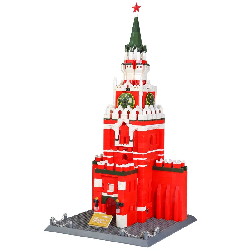 Kreatywne klocki do budowy Kremlin Spasskaya Tower Moskwa Rosja Model budowlany Cegła Architektura historyczna Kolekcja zabawek