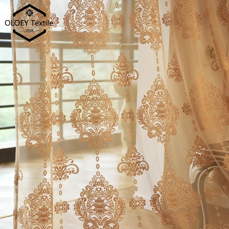

Luxury European Style Jacquard Coffee Tulle Curtains for Living Room Balcony Bedroom Blackout Thermal Insulated Custom Drapes