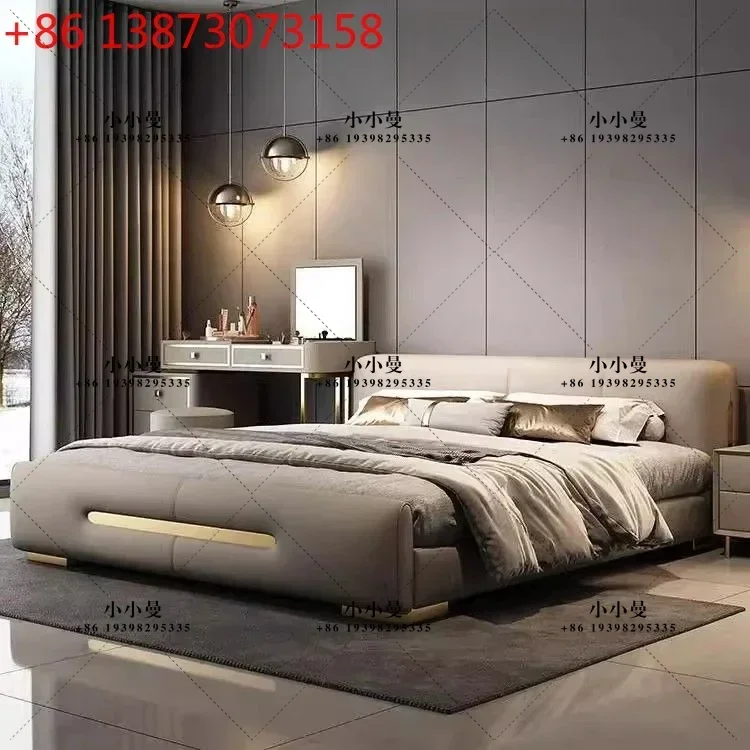 Italian-style light luxury low headboard and headrest with genuine leather modern, minimalist master and secondary bedrooms