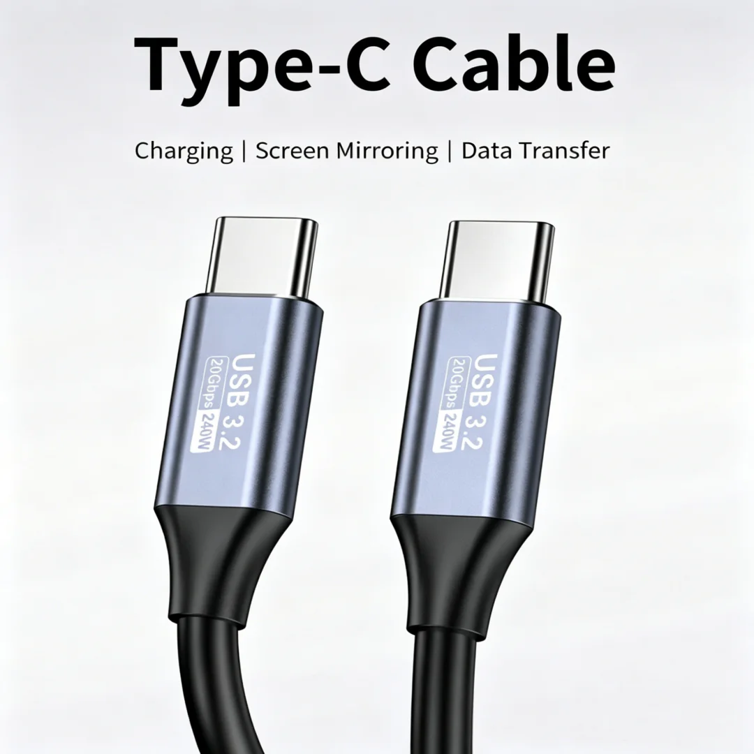 240W 20Gbps USB3.2 Type-C to C Fast Charging Cable Support 4K HD Video 1M High Speed Data Wire，Micro USB 0.3m Cable