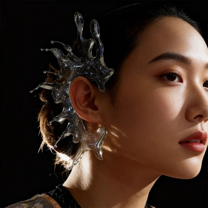 إكسسوارات مجوهرات فنية فريدة من نوعها على شكل موجة مائية، أساور أذن عصرية للنساء والرجال، مجوهرات أذن عصرية لالتقاط الصور والوسائط الاجتماعية V