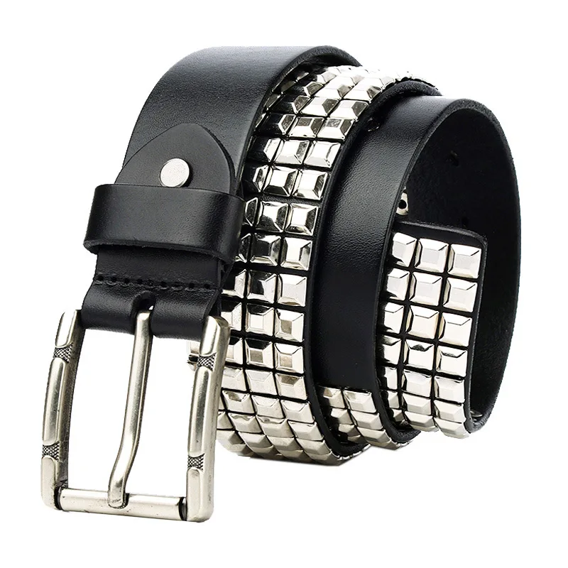 Man Lederen Koeienhuid Riemen Punk Gothic Metal Studded Riemen Hoge Kwaliteit Top Layer Lederen Riemen