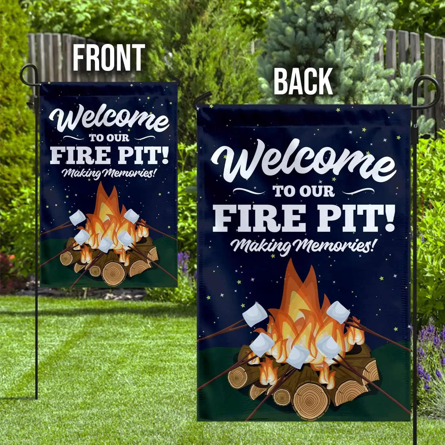 MAIANEY (12 "x 18") مرحبا بكم في حفرة النار حديقة العلم التخييم حديقة العلم صنع ذكريات المخيم المعسكر Y FFI