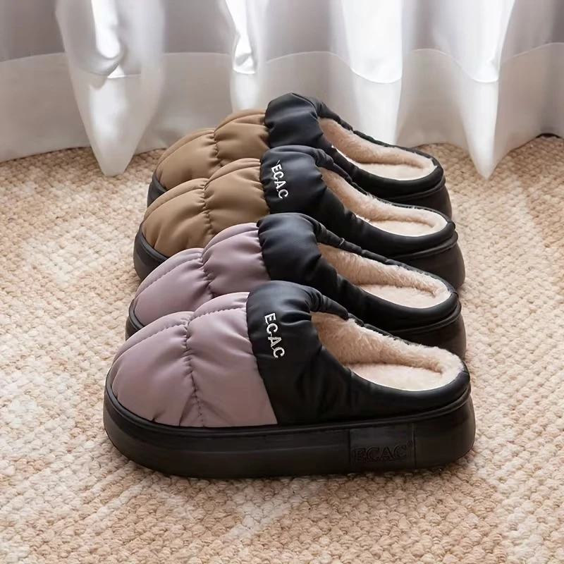 

Men Women Winter House Slippers Waterproof Upper Warm Plush Fur Lined Soft Thick Sole Anti Slip Indoor Outdoor cozy Home Shoes