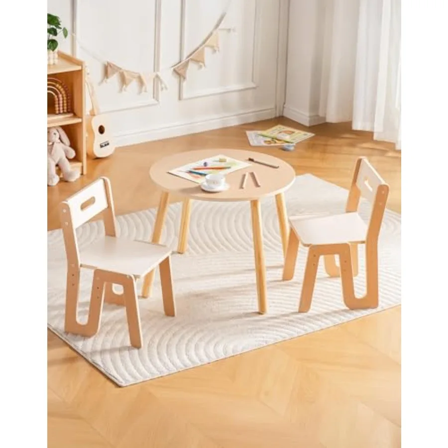 

ROBUD Wooden Toddler Table and Chair Set 2 Height Adjustable Toddler Chair Ages 3-8 Desk for Classroom/Daycare/Home Multi-Activ