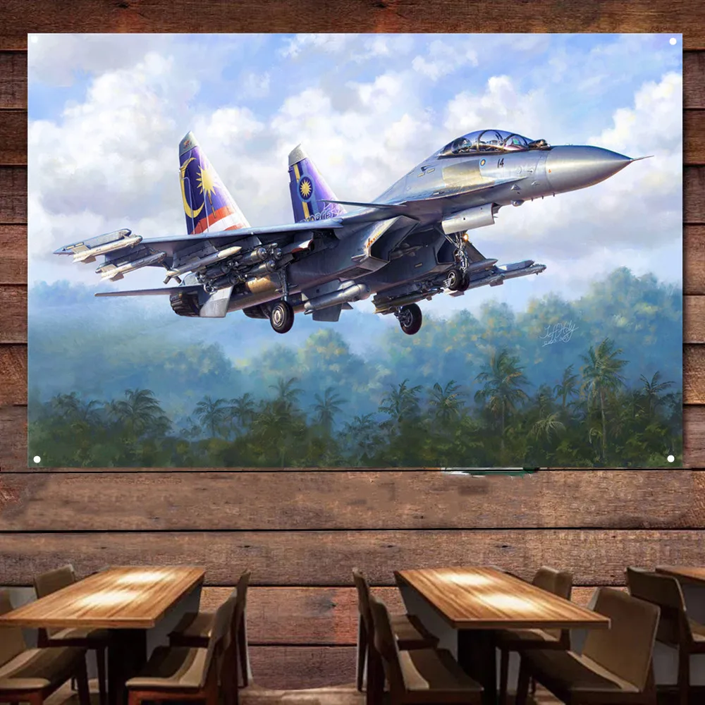 Su-30 Heavy Fighter Jet Airplane Flag Banners Russia Strike Aircraft Military Poster Wall Art Tapestry Home Decor Wall Painting