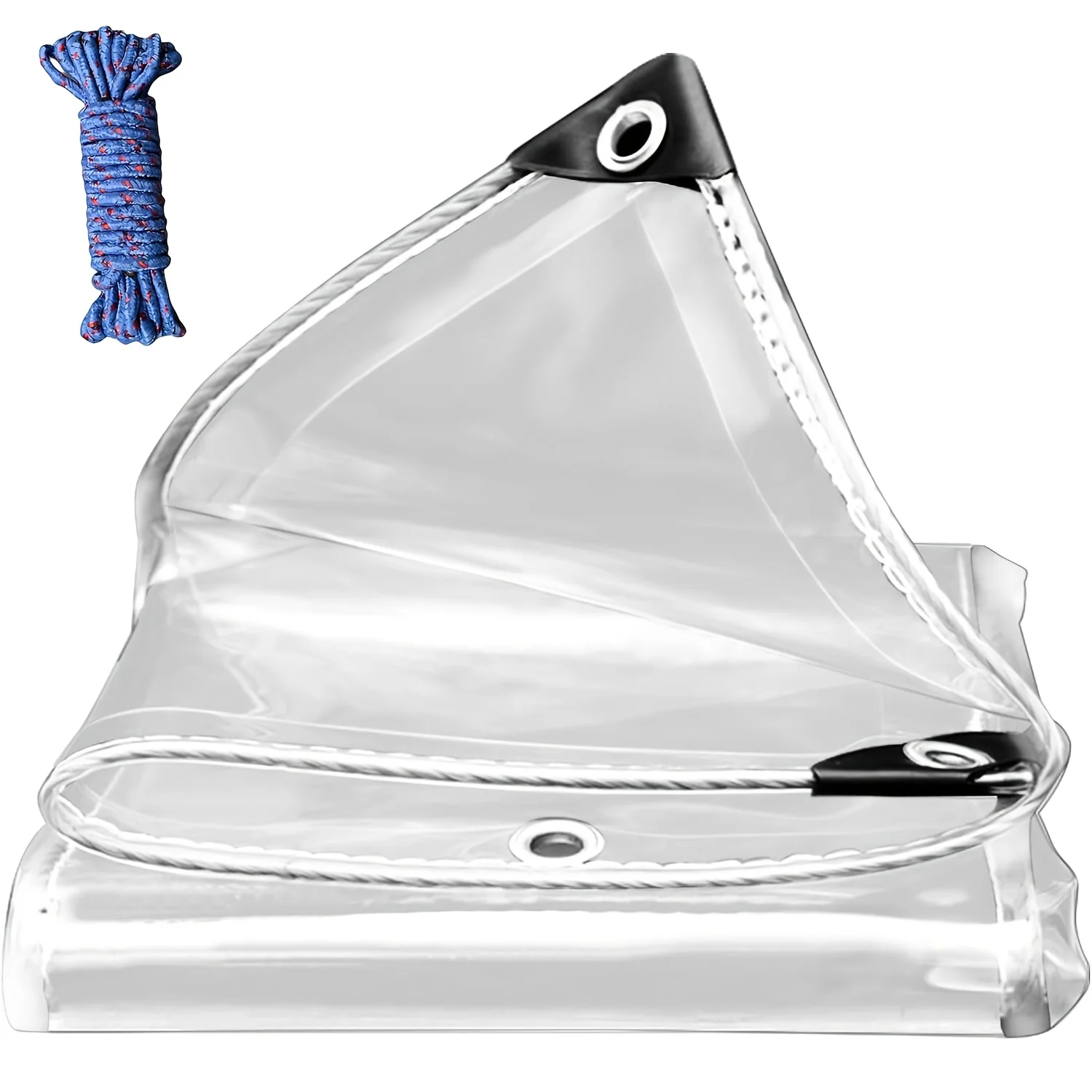 【Lona de PVC transparente de alta resistencia con ojales】Tela impermeable de 20 milésimas de pulgada de grosor con anillos de sellado para un rendimiento a prueba de viento y fugas, ideal para ventanas de patio, protección de plantas de jardín, refugios para acampar, pabellones de patio y cubiertas de patio.