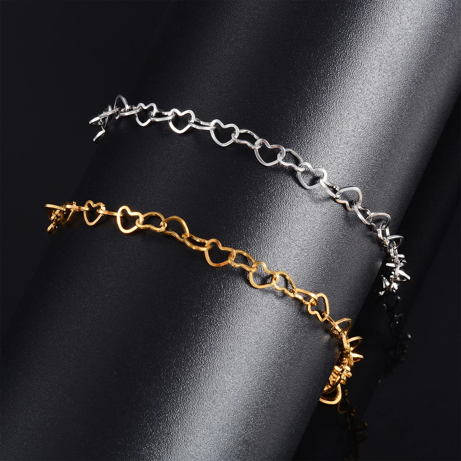 Pulsera Rolo Heart de acero inoxidable, eslabones de boda, cadena llamativa de amor dulce y bonita, extensión de 3cm, regalo de joyería para mujer