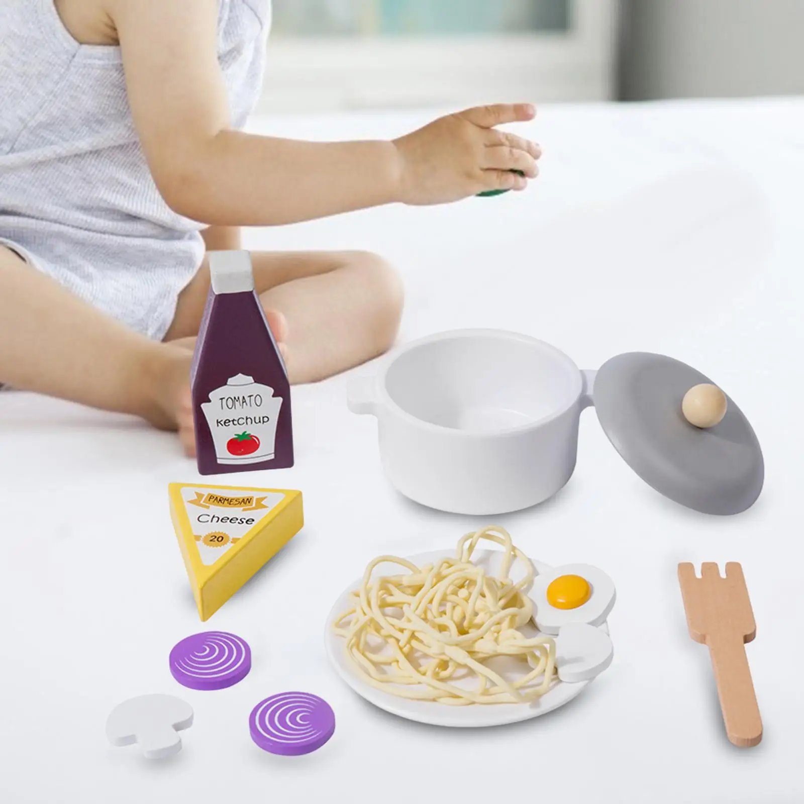 Giocattoli da cucina per spaghetti I bambini interattivi fingono di giocare con i giocattoli di noodle da cucina in legno