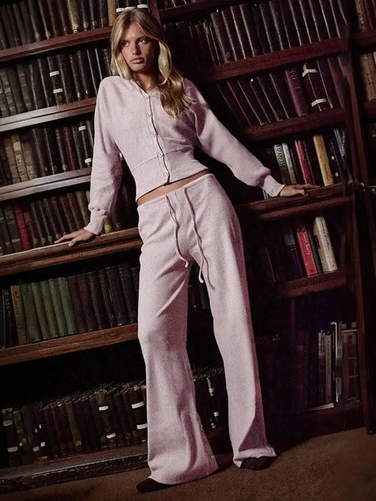 

Casual Women Loungewear Tracksuit Long Sleeve Basic Y K Cardigan T Shirt Tops High Waisted Pants Fashion Piece Set