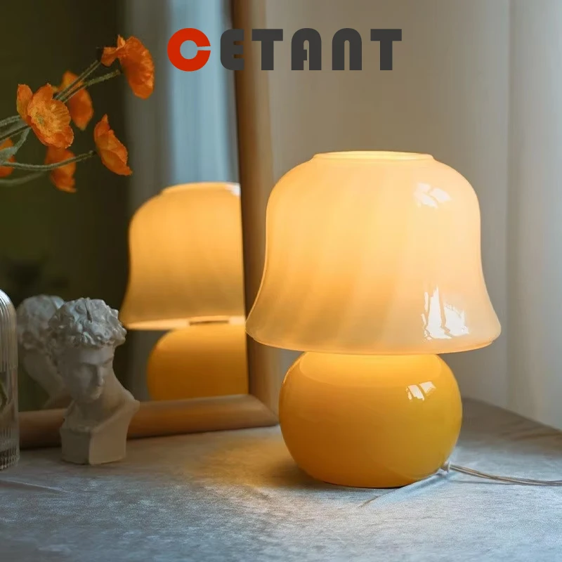 

Nordic Glass Table Lamp Mushroom LED Orange Decor Desk Lighting For Study Bedroom Bedside Study Living Room Table Home Fixtures