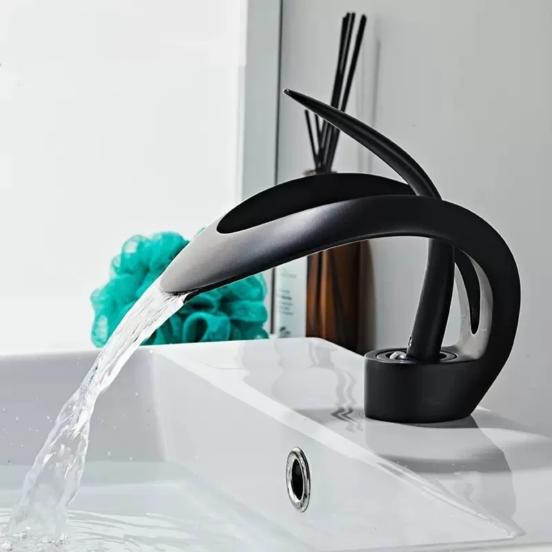 Modern Waterfall Brass Basin Faucet Hot Cold Water Sink Mixer Tap Single Lever Unique Lavatory